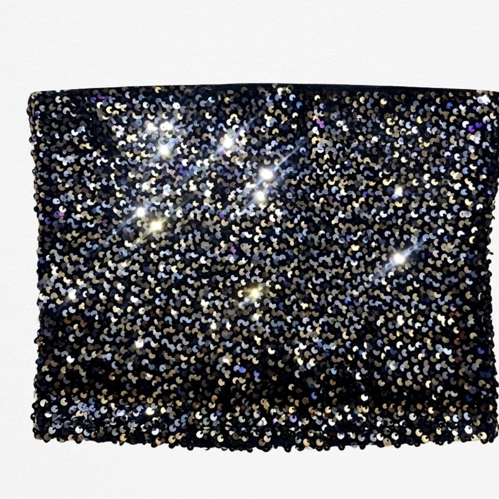 Creations III Womens Black Sequined Tube Top Strapless Sparkle Party Crop Top
